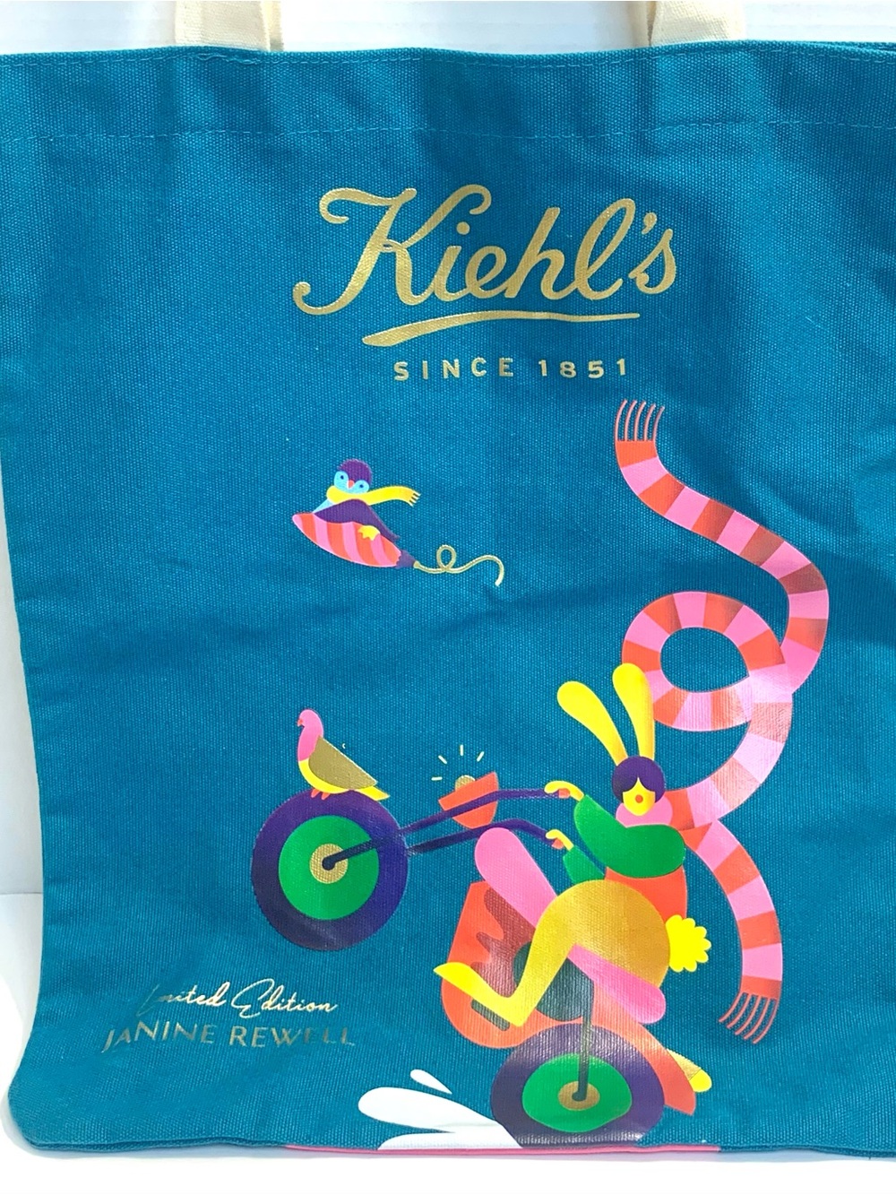Kiehl's Teal Kids Graphic Tote with Colorful Illustration